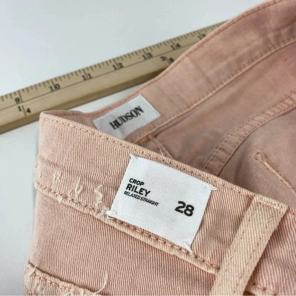 Hudson Womens 28 Crop Riley Relaxed Straight Peach Distressed Jeans NWT - Picture 7 of 9